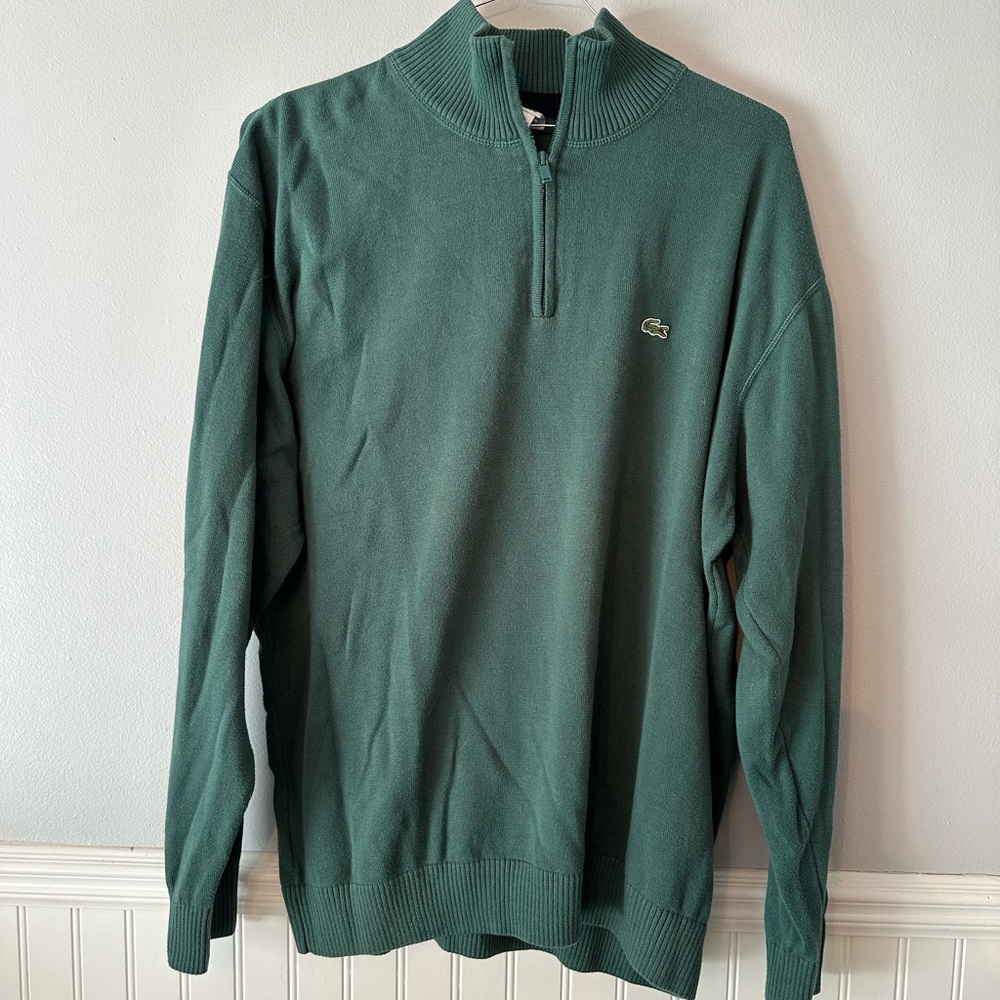 Lacoste Forest Green Quarter-Zip Pullover Europe size 8